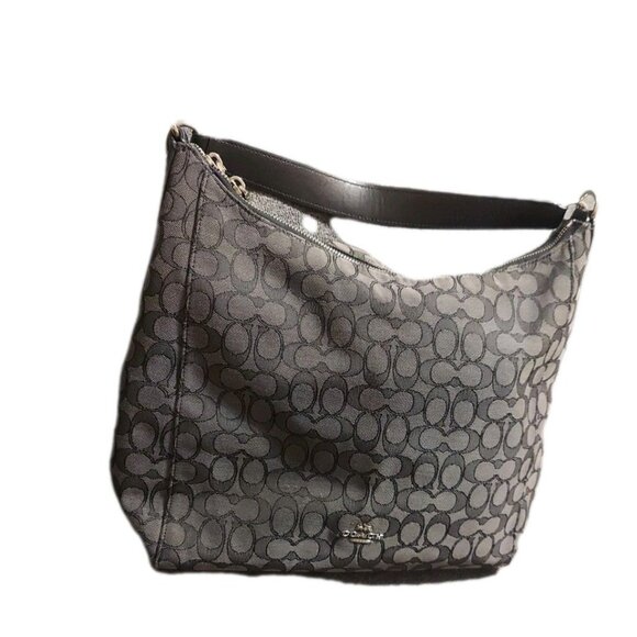 Coach Celeste Outline Signature HOBO Shoulder Bag, Black And Grey Coach Purse - Picture 1 of 14